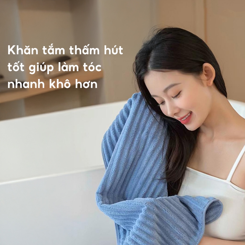 Khăn Tắm Mềm Mại Thấm Hút Nước JYoohome Khăn Lau Người Dài, Khăn Mặt Gội Đầu Không Ra Màu Rụng Lông