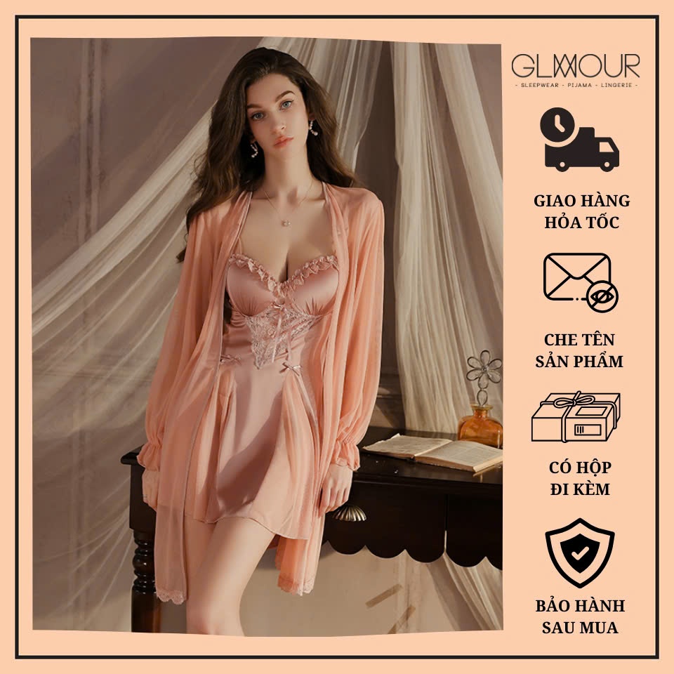 Váy ngủ hai dây lụa satin cao cấp Glamour Đầm mặc nhà gợi cảm quyến rũ (MS31)