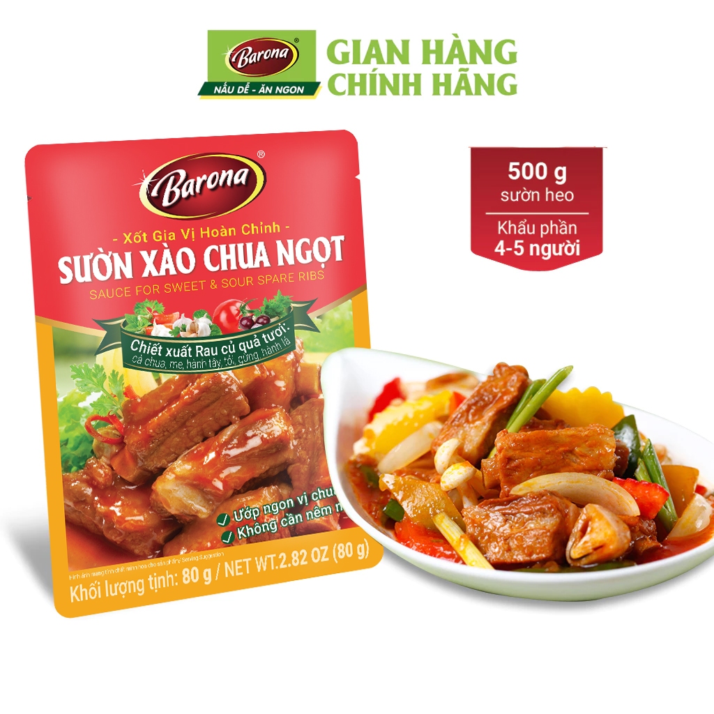 Ảnh Gia Vị Sườn Xào Chua Ngọt Barona 80g ướp ngon chuẩn vị không cần nêm nếm 3