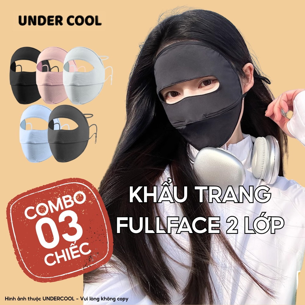 COMBO 3 Khẩu Trang Chống Nắng Fullface UNDERCOOL  Che Trán Toàn Bộ Khuôn Mặt Chống Tia UV Thun Lạnh,Có Hai lớp cb- KT02
