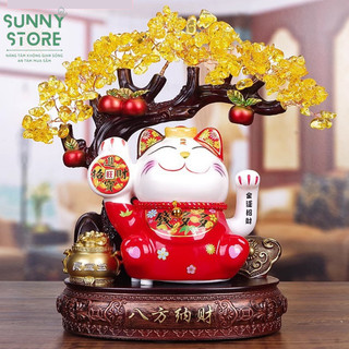 Mèo chiêu tài, Cây tài lộc, Mèo thần tài, Tượng mèo, Tượng phong thủy, Decor Trang trí nhà cửa, Quà tặng ý nghĩa - SUNNY