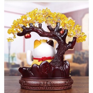 Mèo chiêu tài, Cây tài lộc, Mèo thần tài, Tượng mèo, Tượng phong thủy, Decor Trang trí nhà cửa, Quà tặng ý nghĩa - SUNNY