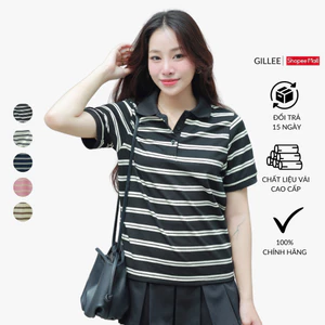 Áo polo nữ sọc ngang tay ngắn basic GILLEE mang phong cách Hàn Quốc chất liệu cotton thoáng mát, mềm mại FAP077