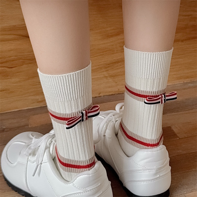 Vớ Tất Nam Nữ kẻ thanh đỏ cổ cao phong cách năng động
