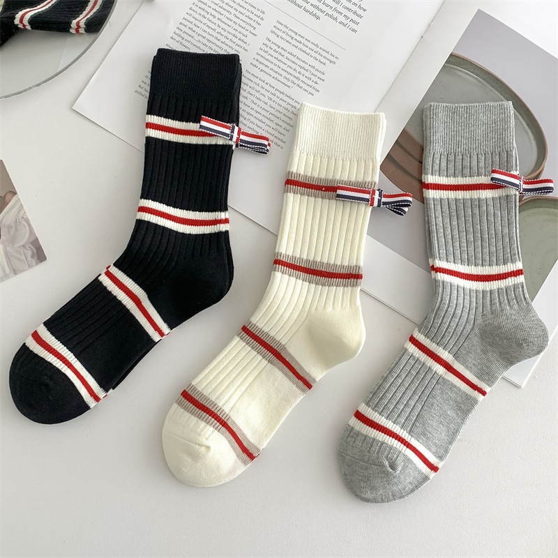 Vớ Tất Nam Nữ kẻ thanh đỏ cổ cao phong cách năng động