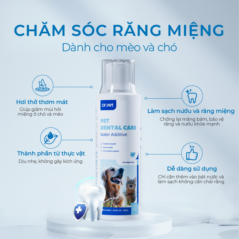 Nước Vệ Sinh Răng Miệng Cho Chó Mèo DrVET Giúp Hơi Thở Thơm Mát - Pet Dental Care Water Additive