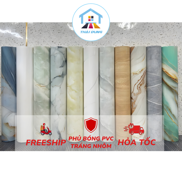Cuộn dán tường PVC (60cmx 3m) vân đá hoa cương sẵn keo bóc dán trang ...