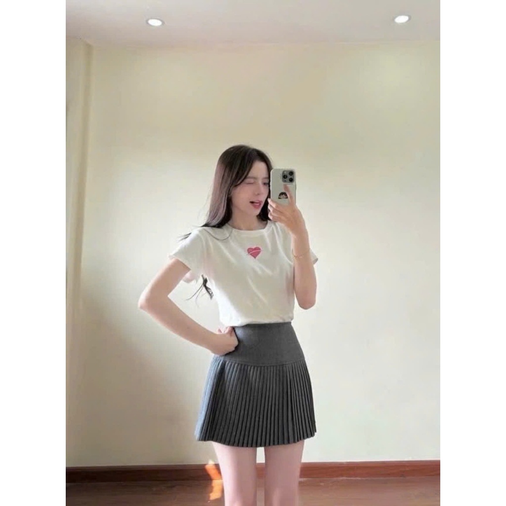 Áo phông in hình trái tim dáng lửng ngang eo phong cách trẻ trung LALA  A32