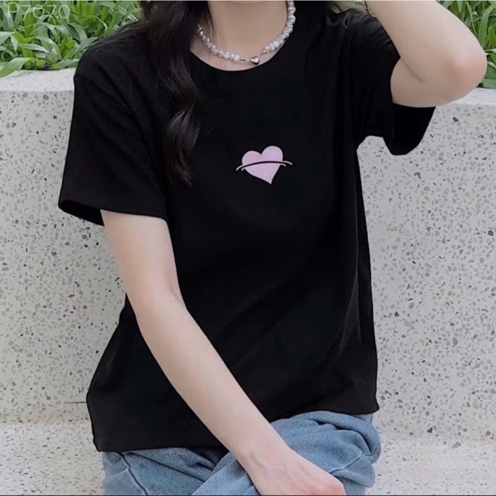 Áo phông in hình trái tim dáng lửng ngang eo phong cách trẻ trung LALA  A32