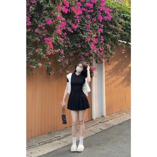 Váy nữ cổ polo dáng xếp ly xòe ngắn chất thun gân ChangStore - V339