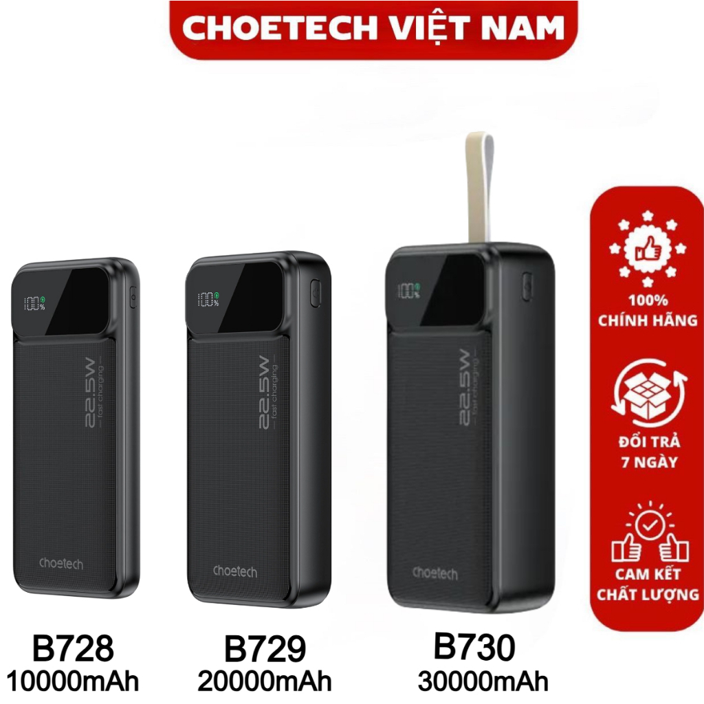 Pin dự phòng sạc nhanh 22.5W Choetech B728/ B729/ B730 - Hàng