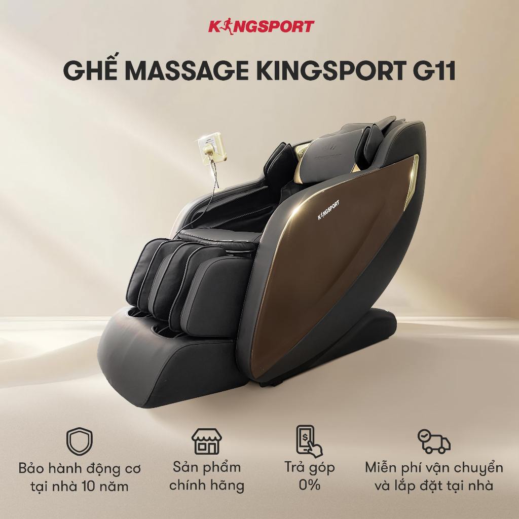 Ghế massage KINGSPORT G11 New công nghệ rung sóng âm Kingsonic, 12 bài massage tự động