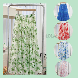 (Hỏa tốc) Chân váy voan xòe dài 5 tầng lưng thun dây rút 2 lớp Freesize Váy hoa mùa hè Boho