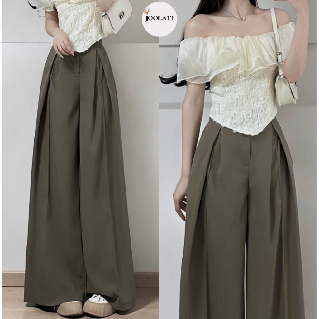 Quần tây công sở Joolate ống rộng ly lệch 2 bên cạp cao hách dáng 382 P13K12