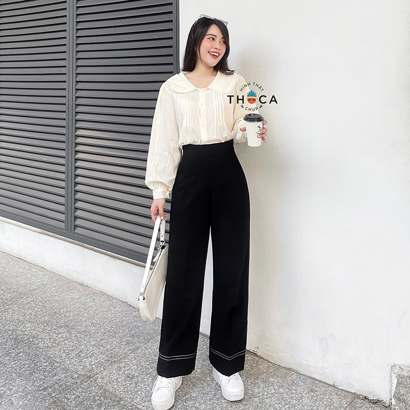 Ảnh Quần ống rộng nữ cạp cao viền sọc THOCA HOUSE công sở, đi học đi làm 2