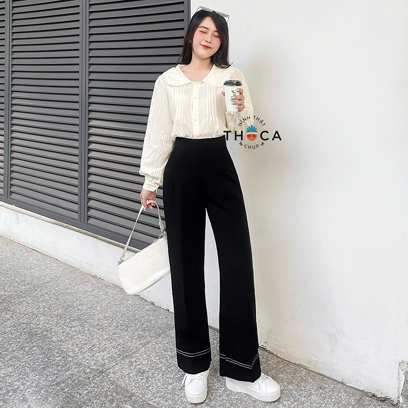 Ảnh Quần ống rộng nữ cạp cao viền sọc THOCA HOUSE công sở, đi học đi làm 1