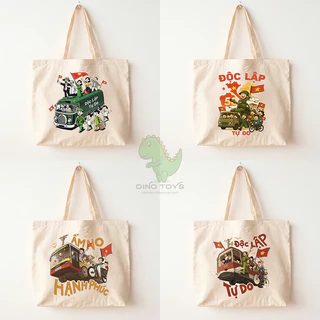 [Hỏa Tốc HCM] Túi Tote Vải Canvas Độc Lập Tự Do Ấm No Hạnh Phúc - Loại Dày 37*40cm Đi Học Đi Chơi Đựng Vừa Laptop 14inch