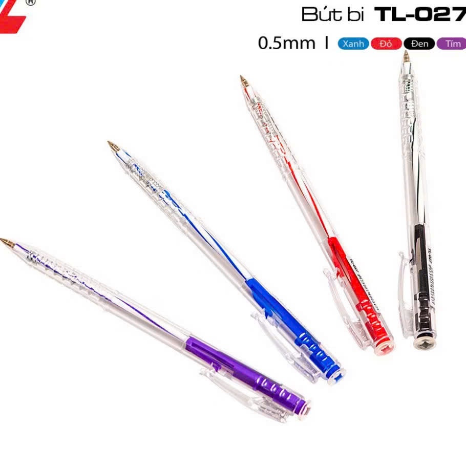 Combo 20 Bút bi Thiên Long TL-027 ngòi 0,5mm - Bút bi xanh/đỏ/đen bút viết học sinh