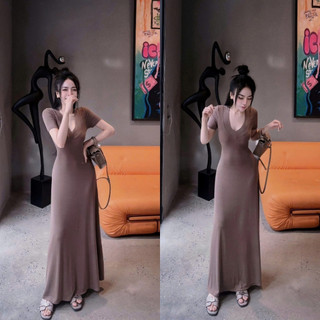 Váy Thun Ôm Body Cổ Tim Chất Co Giãn Siêu Tôn Dáng Cho Nữ