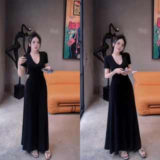 Váy Thun Ôm Body Cổ Tim Chất Co Giãn Siêu Tôn Dáng Cho Nữ