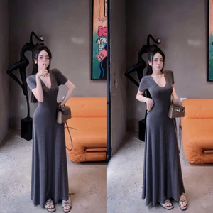 Váy Thun Ôm Body Cổ Tim Chất Co Giãn Siêu Tôn Dáng Cho Nữ