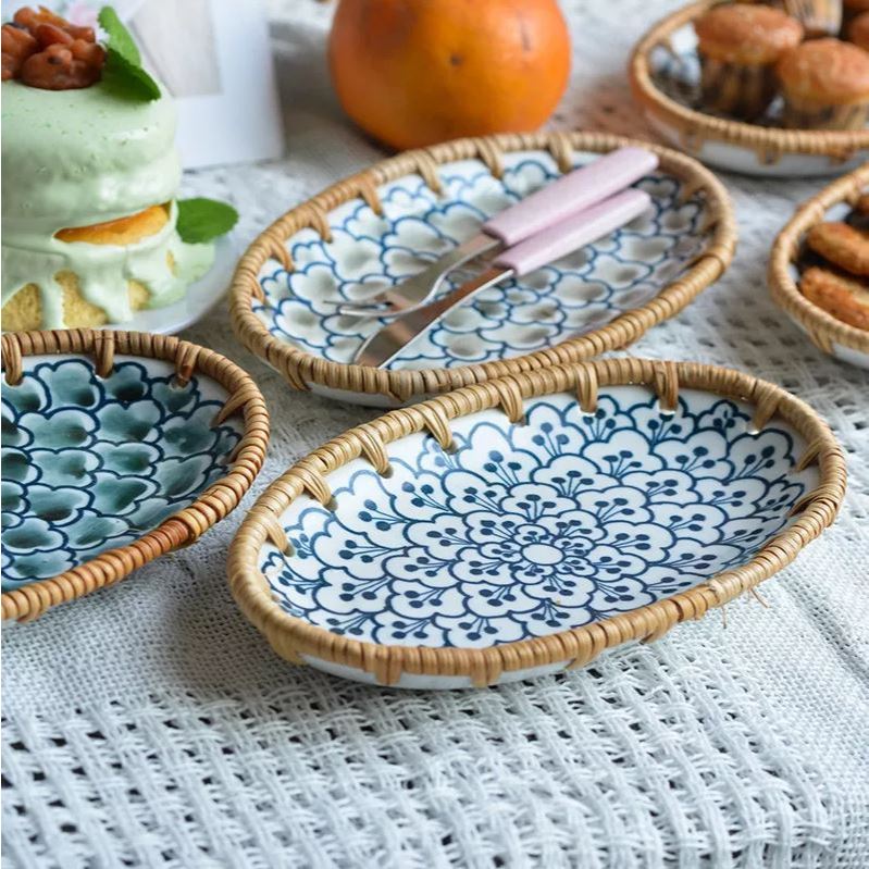 Khay Sứ Mây Decor Đựng Đồ Ăn Bánh Kẹo, Mây Tre Đan Mộc An
