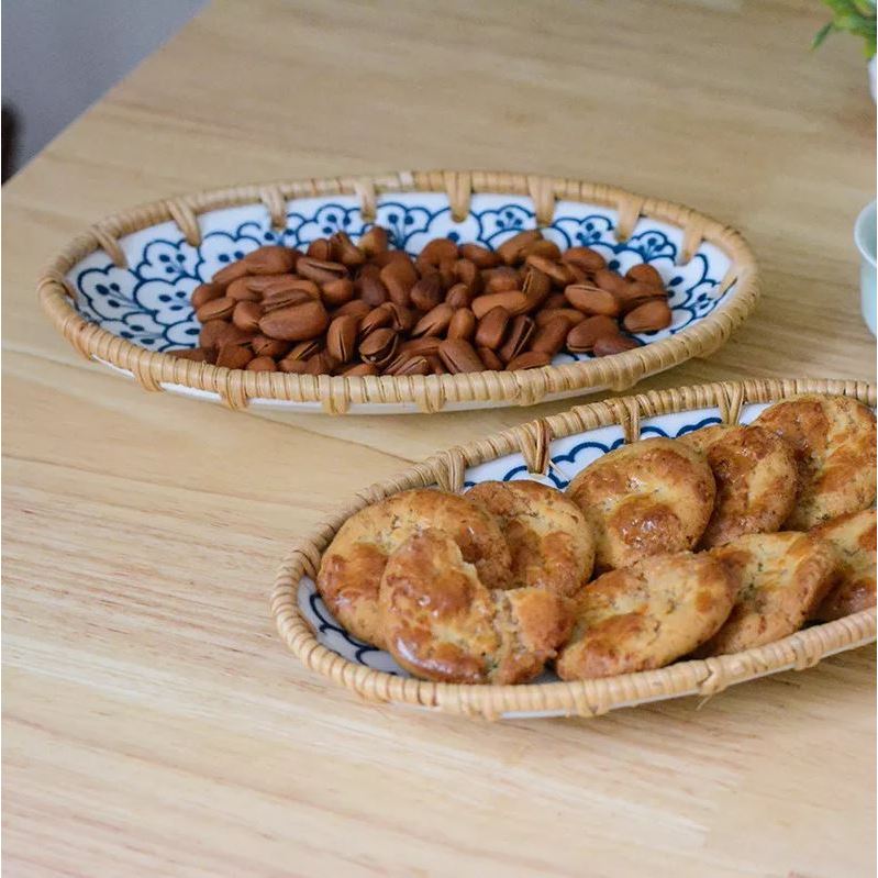 Khay Sứ Mây Decor Đựng Đồ Ăn Bánh Kẹo, Mây Tre Đan Mộc An