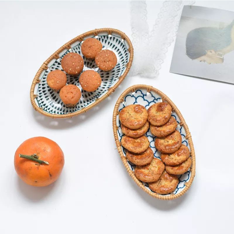 Khay Sứ Mây Decor Đựng Đồ Ăn Bánh Kẹo, Mây Tre Đan Mộc An