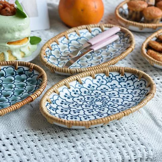 Khay Sứ Mây Decor Đựng Đồ Ăn Bánh Kẹo, Mây Tre Đan Mộc An