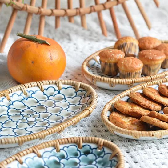 Khay Sứ Mây Decor Đựng Đồ Ăn Bánh Kẹo, Mây Tre Đan Mộc An