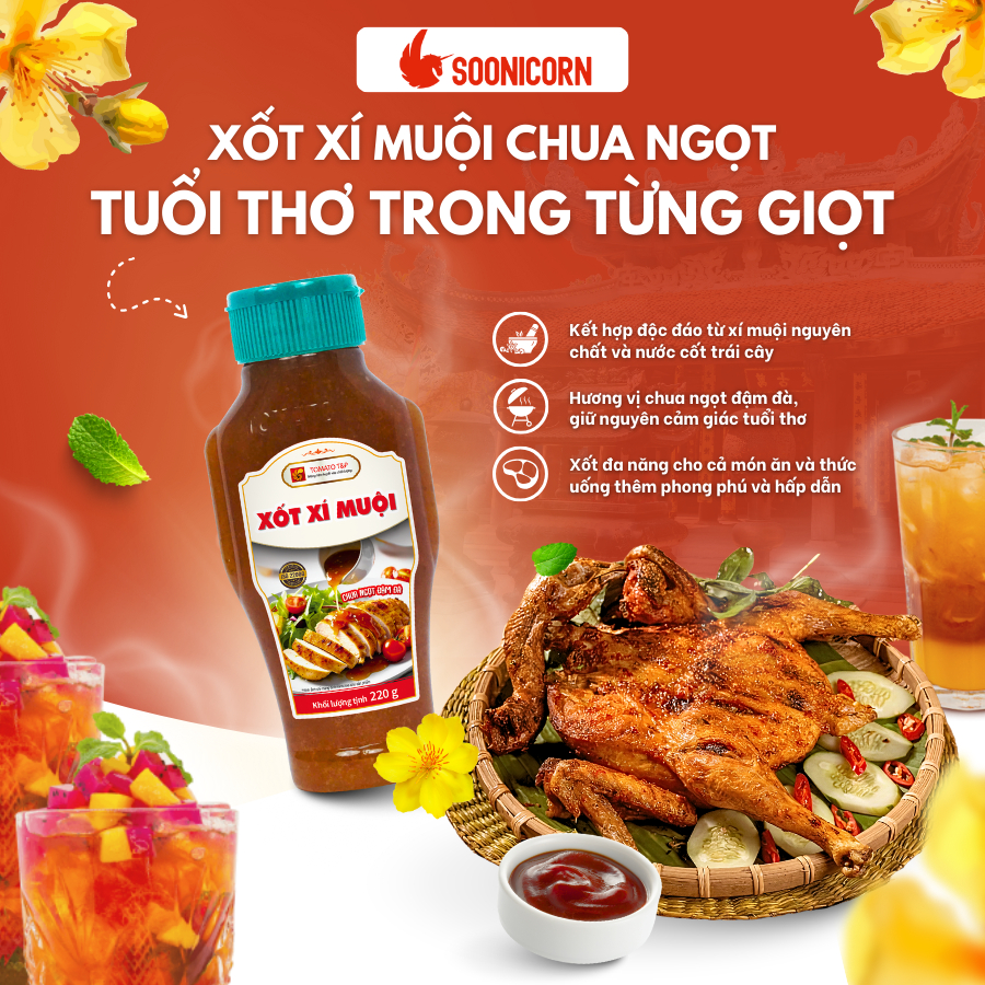 🍑 Xốt Xí Muội 220g | Sốt Chua Ngọt Đậm Đà Dùng Chấm Gà Nướng, Hoa Quả, Pha Chế Nước – Soonicorn