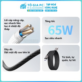 Dây sạc nhanh từ tính SN 60W chống rối tự hít dây dù 1 mét tương thích đa thiết bị