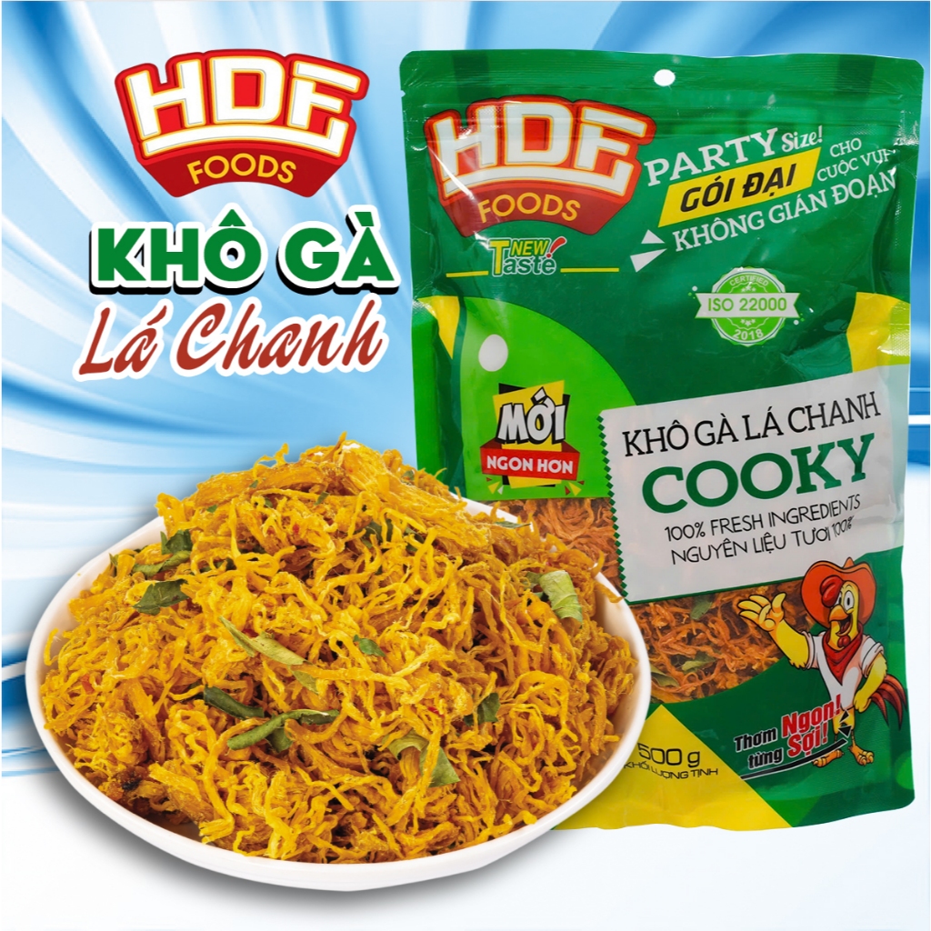 Khô Gà Lá Chanh Cooky 500g, giòn dai từng sợi làm từ 100% thịt gà