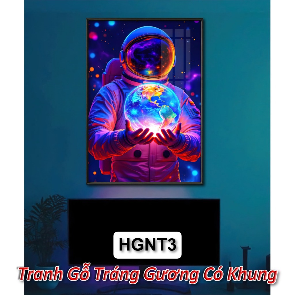 Tranh gỗ có khung decor phi hành gia – Sự giao thoa giữa nghệ thuật & vũ trụ, tạo điểm nhấn nổi bật cho mọi không gian