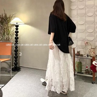 Chân Váy Midi Dài Chất Voan Hoa Hồng, Dáng Xòe, Chân Váy Cạp Cao Hàn Quốc Mặc Đi Chơi Cakecat