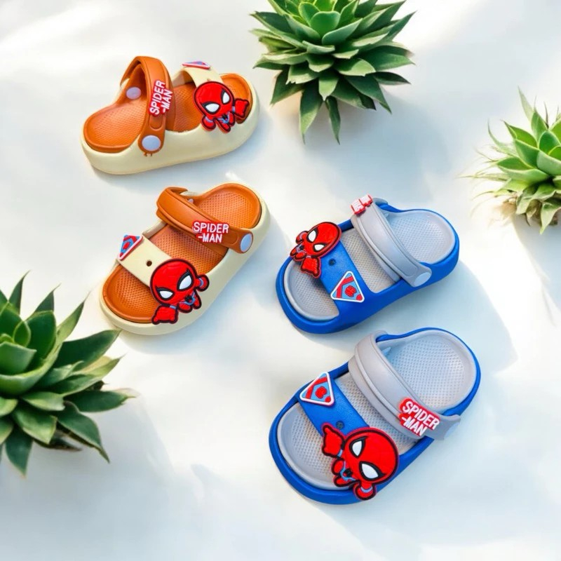 Dép bánh mì 2 quai cho bé trai mùa hè mát mẽ hình siêu nhân nhện có quai sau siêu nhẹ