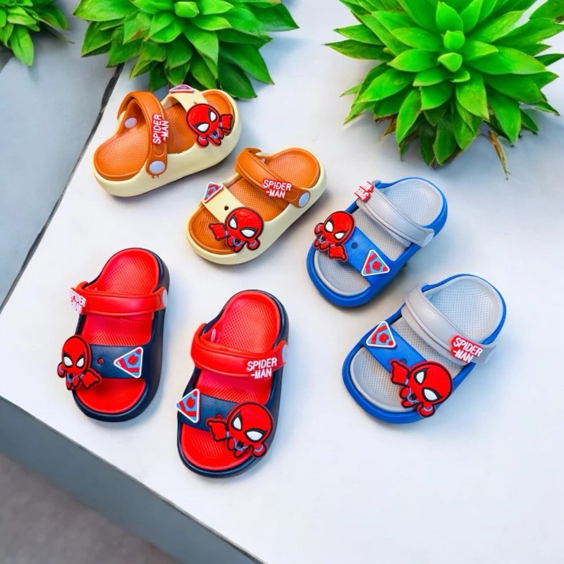 Dép bánh mì 2 quai cho bé trai mùa hè mát mẽ hình siêu nhân nhện có quai sau siêu nhẹ