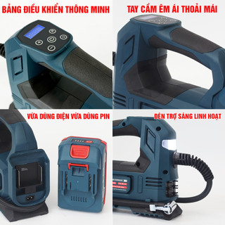 Máy bơm hơi pin BOSHUN BS-BH120, 120w, Nặng 940gram, Áp suất tối đa 120 psi, Màn hình led Máy bơm hơi pin