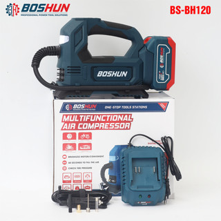 Máy bơm hơi pin BOSHUN BS-BH120, 120w, Nặng 940gram, Áp suất tối đa 120 psi, Màn hình led Máy bơm hơi pin