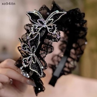 IK Kẹp Tóc Băng Đô Hồ Điệp Viền Ren Đính Đá Sang Trọng K390