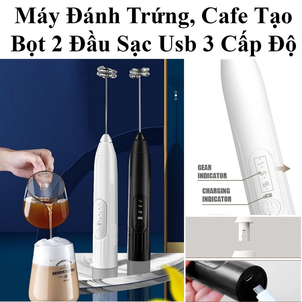 Máy Đánh Trứng, Cafe Tạo Bọt 2 Đầu Sạc Usb Milk Forther 3 Cấp Độ