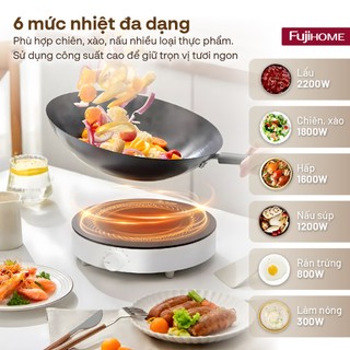 Bếp Từ Đơn Tròn Fujihome IC-H02 2200W, 6 Mức Nhiệt, Ceramic Chống Nước, An Toàn Tiết Kiệm Điện