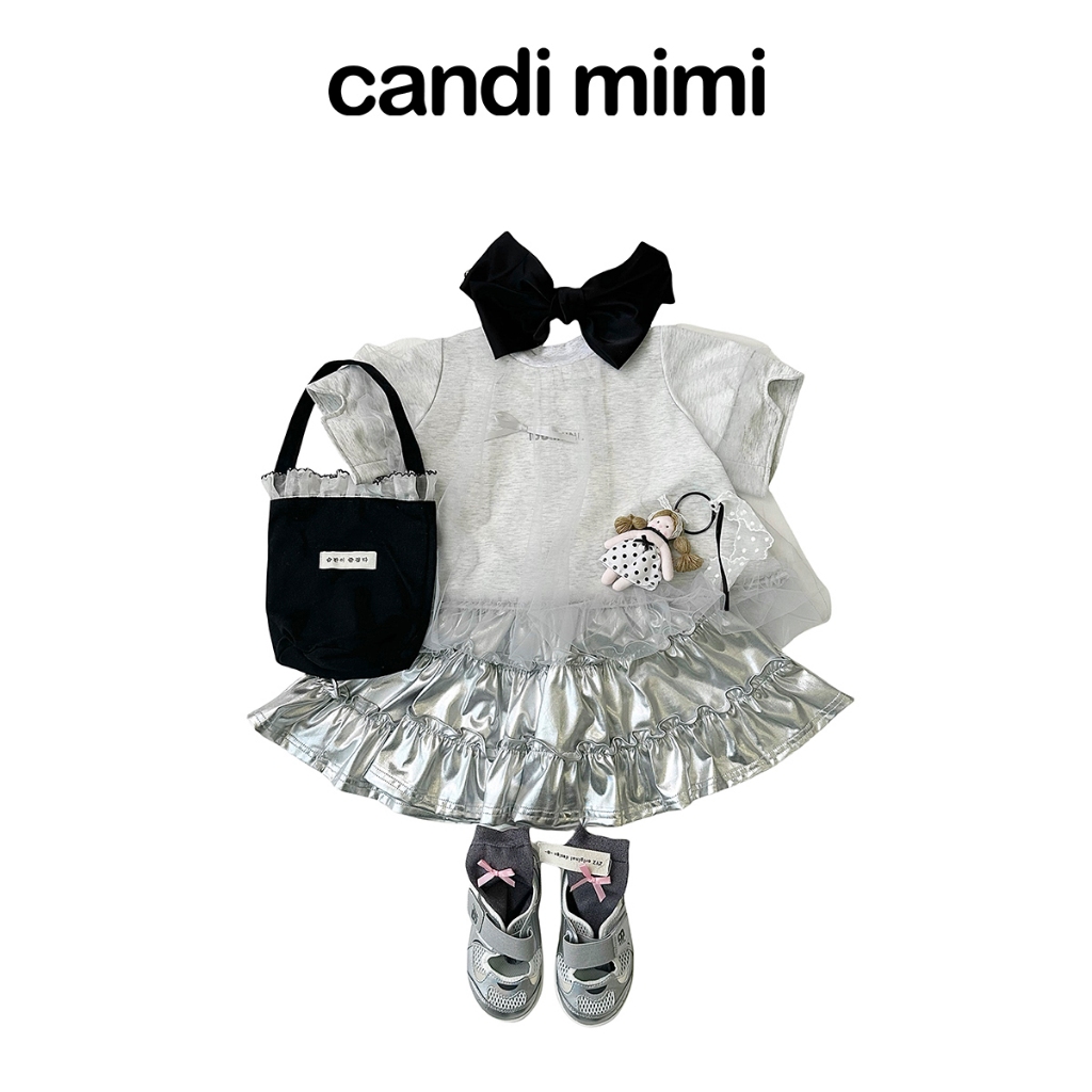CANDI MIMI Áo cotton ngắn tay lớp voan ngoài - Phong cách Hàn Quốc