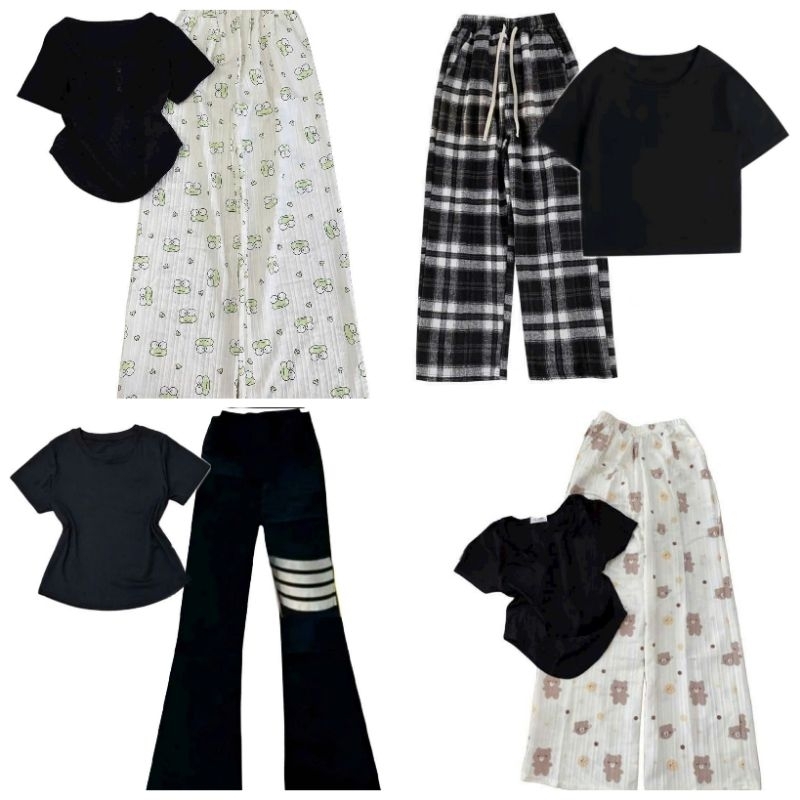 Tổng hợp các sét quần + áo phông croptop cộc tay trơn dáng ngắn chất tăm Hàn lạnh cho Nữ