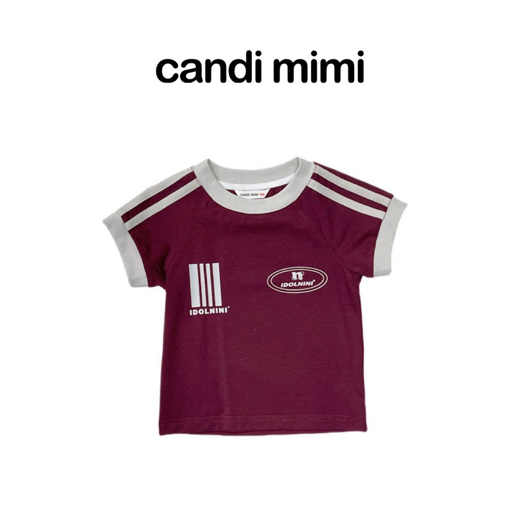CANDI MIMI Áo phông cotton đỏ sọc trắng ngắn tay - Phong cách Hàn Quốc