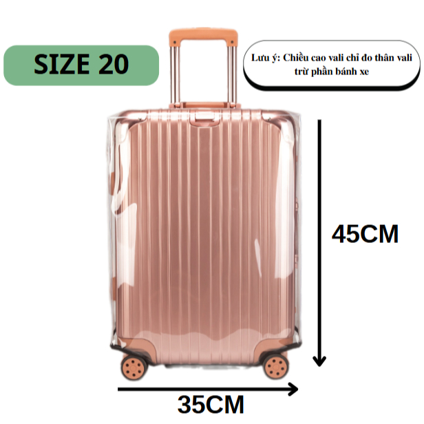 BỌC VALI TRONG SUỐT KHÔNG VIÊN ÁO TRÙM VALI VỎ BẢO VỆ VALI DI DU LỊCH ĐỦ SIZE 20-22-24-26-29-30 CHỐNG TRẦY
