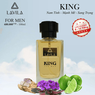 Nước hoa LAVILA King phong cách nam tính, mạnh mẽ, cá tính 100ml - Tặng chai nhỏ 20ml