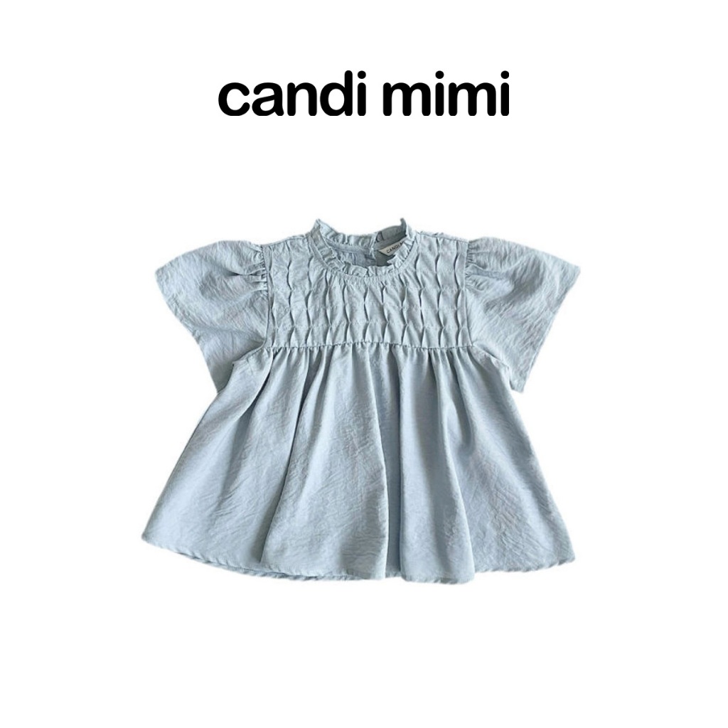 CANDI MIMI Áo sơmi xanh babydoll - Phong cách hàn Quốc