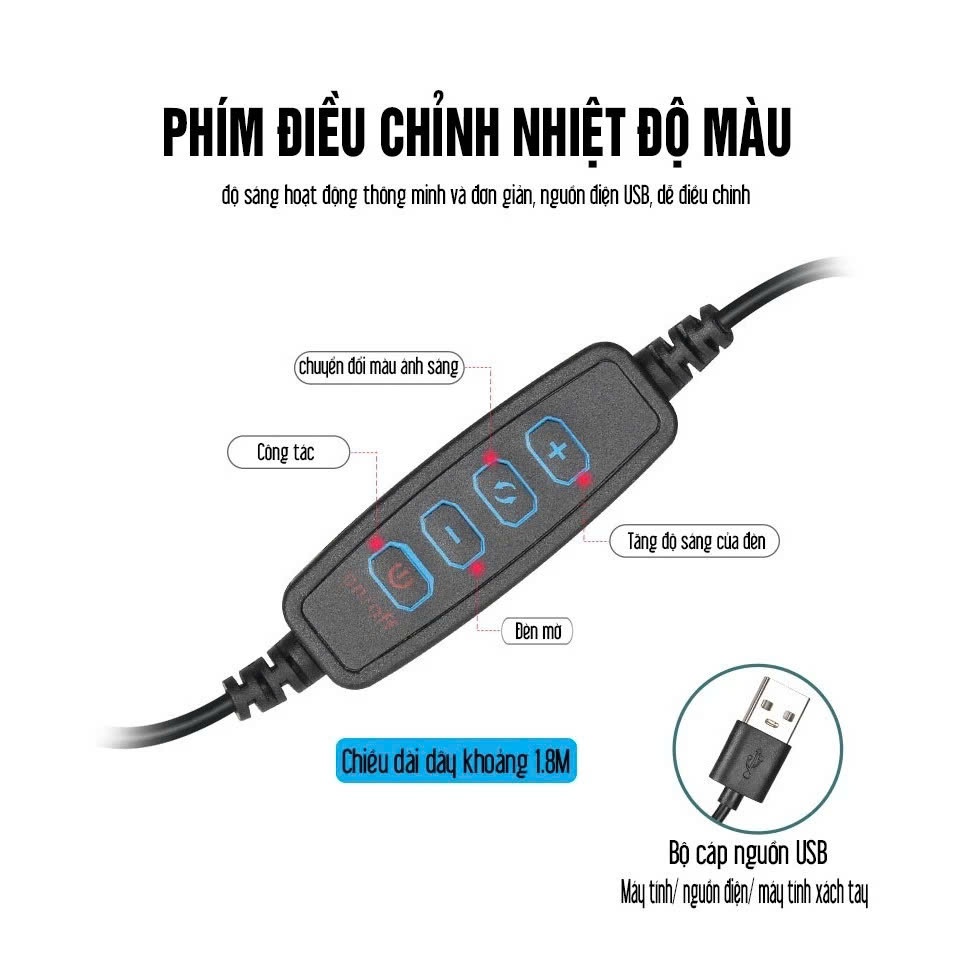 Đèn LED livestream để bàn có kẹp đt hỗ trợ 3 màu ánh sáng Đèn chụp ảnh Đèn quay video đèn bàn học