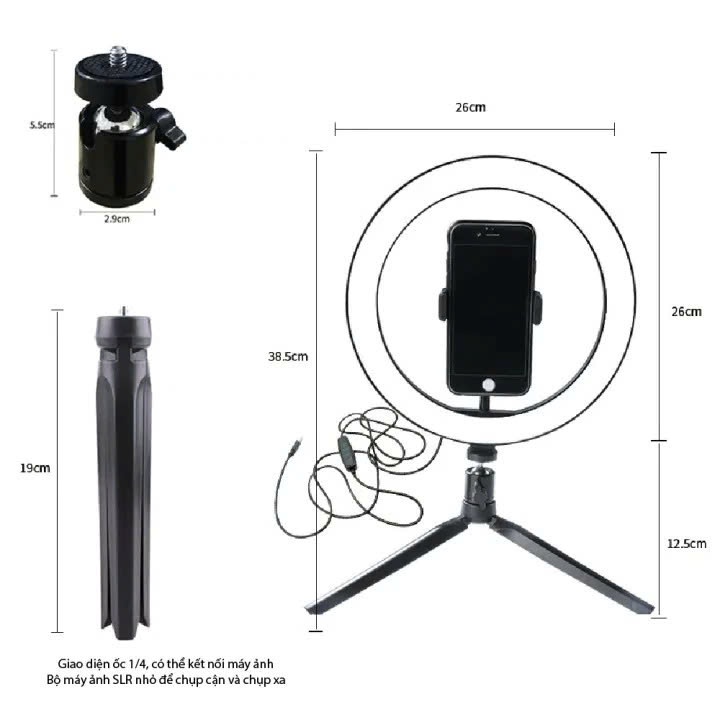Đèn LED livestream để bàn có kẹp đt hỗ trợ 3 màu ánh sáng Đèn chụp ảnh Đèn quay video đèn bàn học